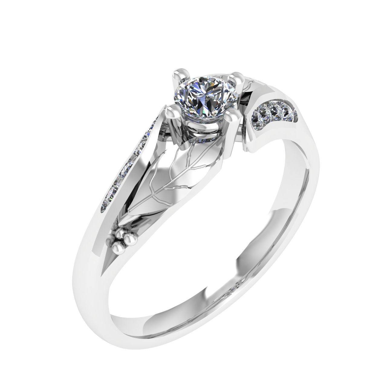 FLORAL ACCENTED  4.00mm ROUND ENGAGEMENT RING